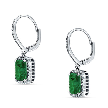 Emerald Cut Leverback Earrings Simulated Green Emerald 925 Sterling Silver Wholesale